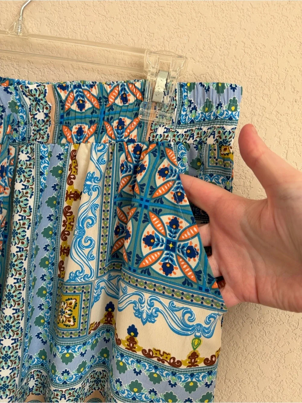 Umgee USA Wide Leg Palazzo Pants L Blue Boho Medallion Tile Print Coastal Flowy - Picture 4 of 14